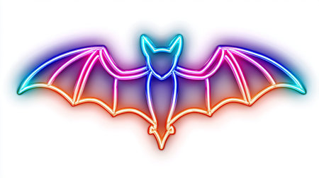 Illustration of a bat in neon light on a white background.の素材