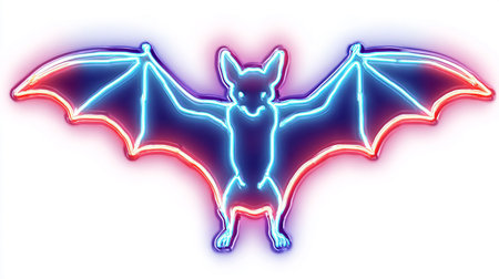 Bat in neon light on a white background. 3d illustration.の素材