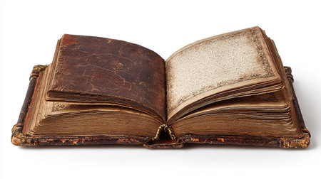 Old book isolated on white background. Clipping path included for easy extraction.の素材