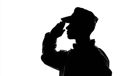 Silhouette of a man looking through binoculars on white backgroundの素材