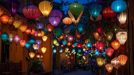 Colorful paper lanterns in the street of Hoi An, Vietnamの素材