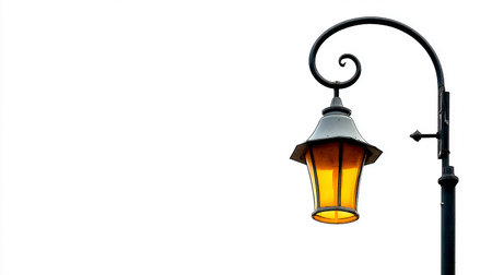 Vintage street lamp isolated on white background, clipping path included.の素材