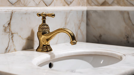 Water faucet and sink in modern bathroom, close-upの素材