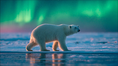 Polar bear (Ursus maritimus) walking on the ice north of Svalbard Arctic Norwayの素材