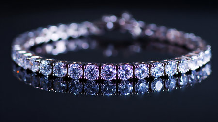 Bracelet with diamonds on a black background close-up.の素材