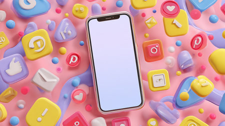 Smartphone with blank screen on pink background. 3D rendering.の素材