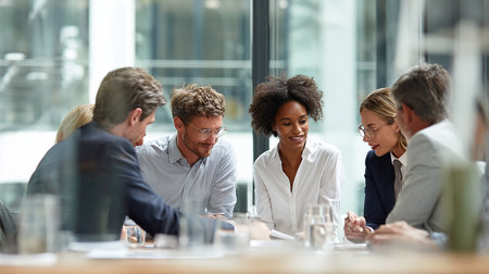 Group of business people having a meeting in a modern office. Diverse group of business people in a meeting.の素材