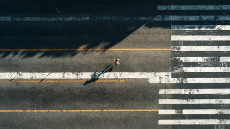Aerial view of a pedestrian crossing with shadow from a tree.の素材