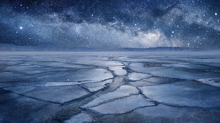Frozen lake and starry sky. Elements of this image furnished by NASAの素材