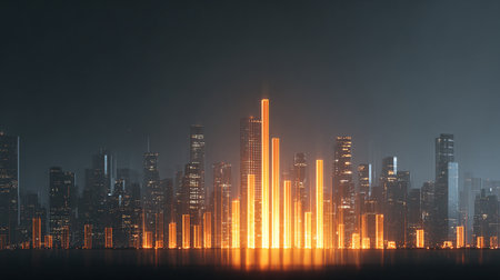 Futuristic cityscape with glowing neon lines. 3d renderingの素材