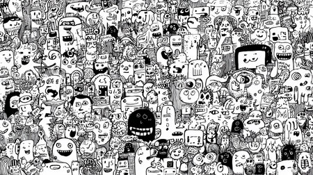 Hand drawn doodle Monster group,drawing style.Vector illustrationの素材