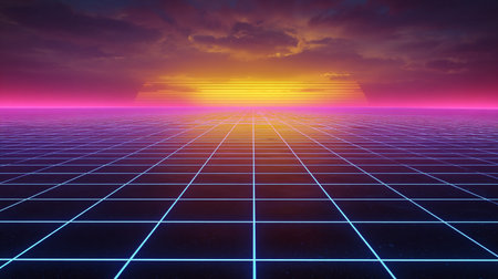 Retro Sci-Fi Futuristic Digital Background. 3d Renderの素材