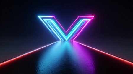 3d rendering of neon lights on a dark background. Glowing lines in the darkの素材