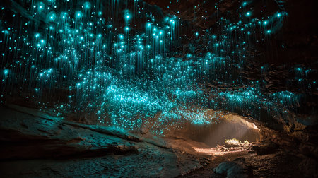 Stalactites and stalagmites in an underground caveの素材