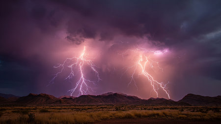 Lightning over the desert of Arizona, USA. Thunderstorm.の素材
