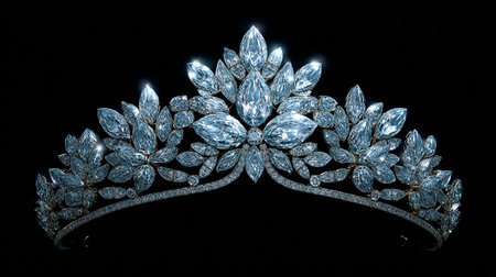 Luxury tiara isolated on black background, close-upの素材