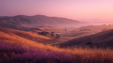 Sunrise over lavender field in Tuscany, Italy.の素材