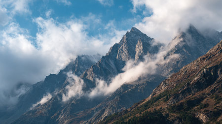 Mountains and clouds in the Himalayas, Nepal, Asiaの素材