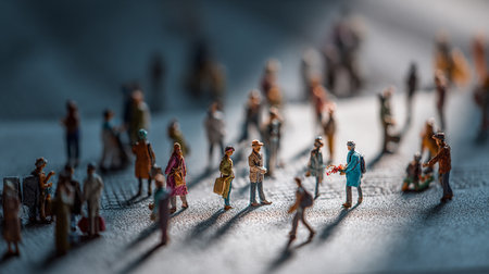 Miniature people : Travelers walking on the road,Travel conceptの素材