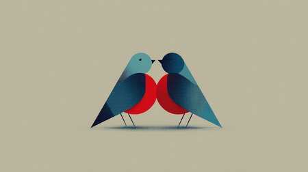 Couple of birds in love. Vector illustration. Vintage style.の素材