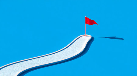 Red flag on the stairs in the blue sky. 3d renderingの素材