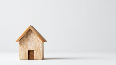 Wooden house model on white background. Real estate and property conceptの素材