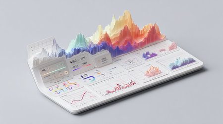Graphs and charts on a digital tablet. 3d illustration.の素材