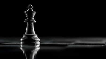 Black chess king on a black background. Black and white photo.の素材