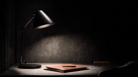 Table lamp and book on black wall background. 3D Renderingの素材