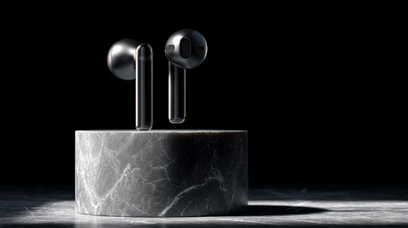 3d render of a marble pedestal with two modern faucetsの素材