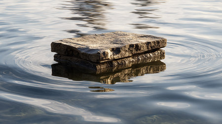 Old stone on the water surface of the lake with ripples.の素材