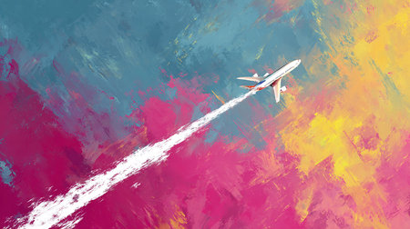 Airplane flying in the sky. Colorful background. 3d renderingの素材