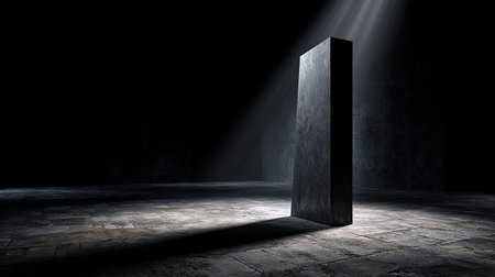 Grungy dark room with concrete floor and spotlight. 3d renderingの素材