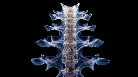 X-ray of human spine on black background, 3D illustrationの素材