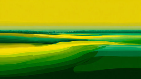 Abstract yellow and green landscape with fields and trees. Vector illustration.の素材