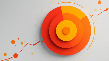 abstract orange circles with lines and dots on white background. geometric designの素材