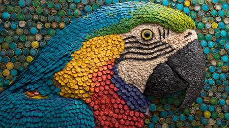 Colorful macaw statue on the wall of the park in Bangkok, Thailandの素材