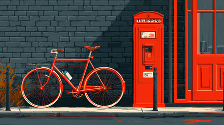 Bicycle and telephone box on the street of London. Vector illustrationの素材