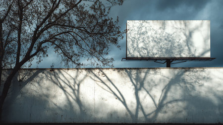 Blank billboard with tree shadow on the concrete wall in the cityの素材