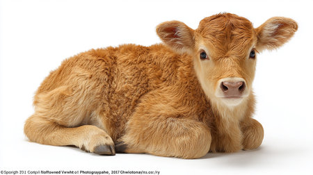 Cute little calf isolated on a white background. Studio shot.の素材