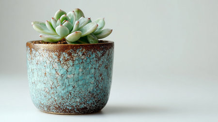Succulent plant in a pot on a white background. Selective focus.の素材