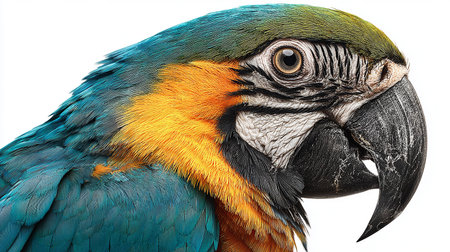 Beautiful macaw parrot isolated on white background, closeupの素材