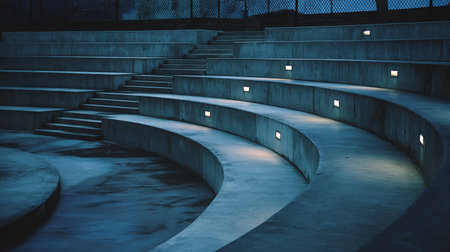 Night scene of stairs with lighting in the park. Toned.の素材