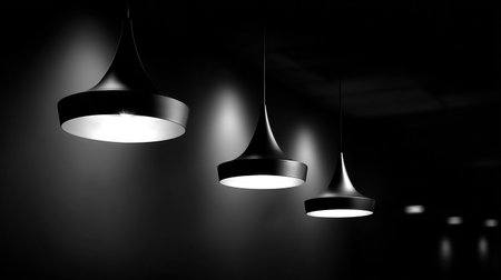 Ceiling lamps on a black background. 3d rendering.の素材