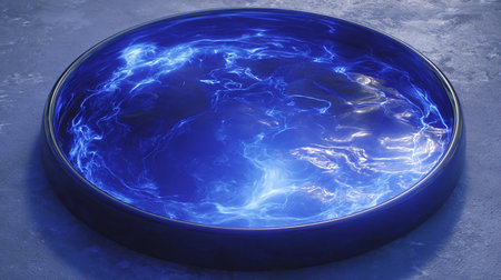 3d illustration of abstract background with blue lights in circle shape.の素材