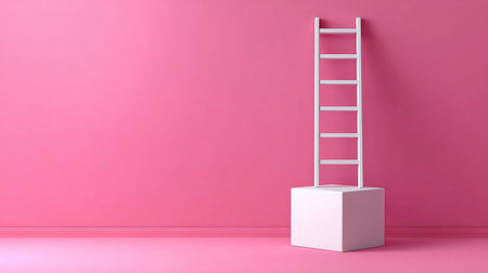 3d rendering of a white ladder leaning against a pink wall.の素材