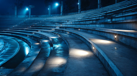 Empty seats in the stadium at night, Chengde, Hebei Province, Chinaの素材
