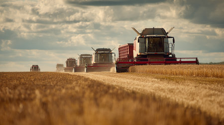 Combine harvester working on a wheat field. Combine harvester working on a wheat field.の素材