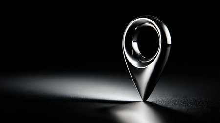 Black map pointer on a black background. 3d rendering illustration.の素材