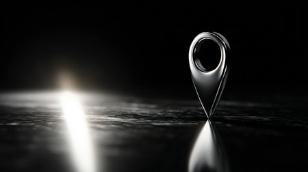 3d illustration of a geolocation pin on a dark backgroundの素材